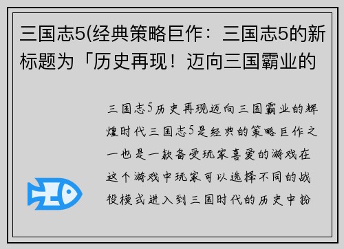 三国志5(经典策略巨作：三国志5的新标题为「历史再现！迈向三国霸业的辉煌时代」。)
